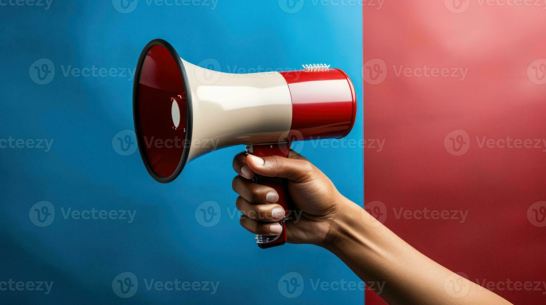 uma mulher segurando uma megafone. generativo ai foto