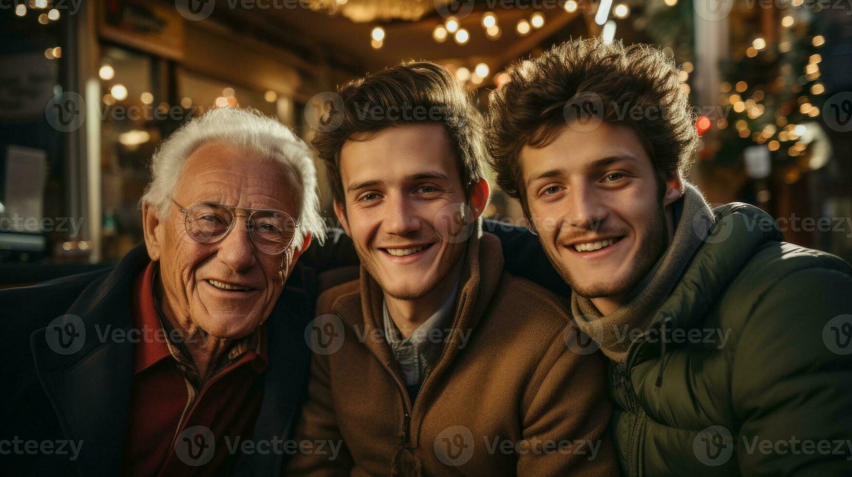 velho homem posando francamente com dele netos. generativo ai foto