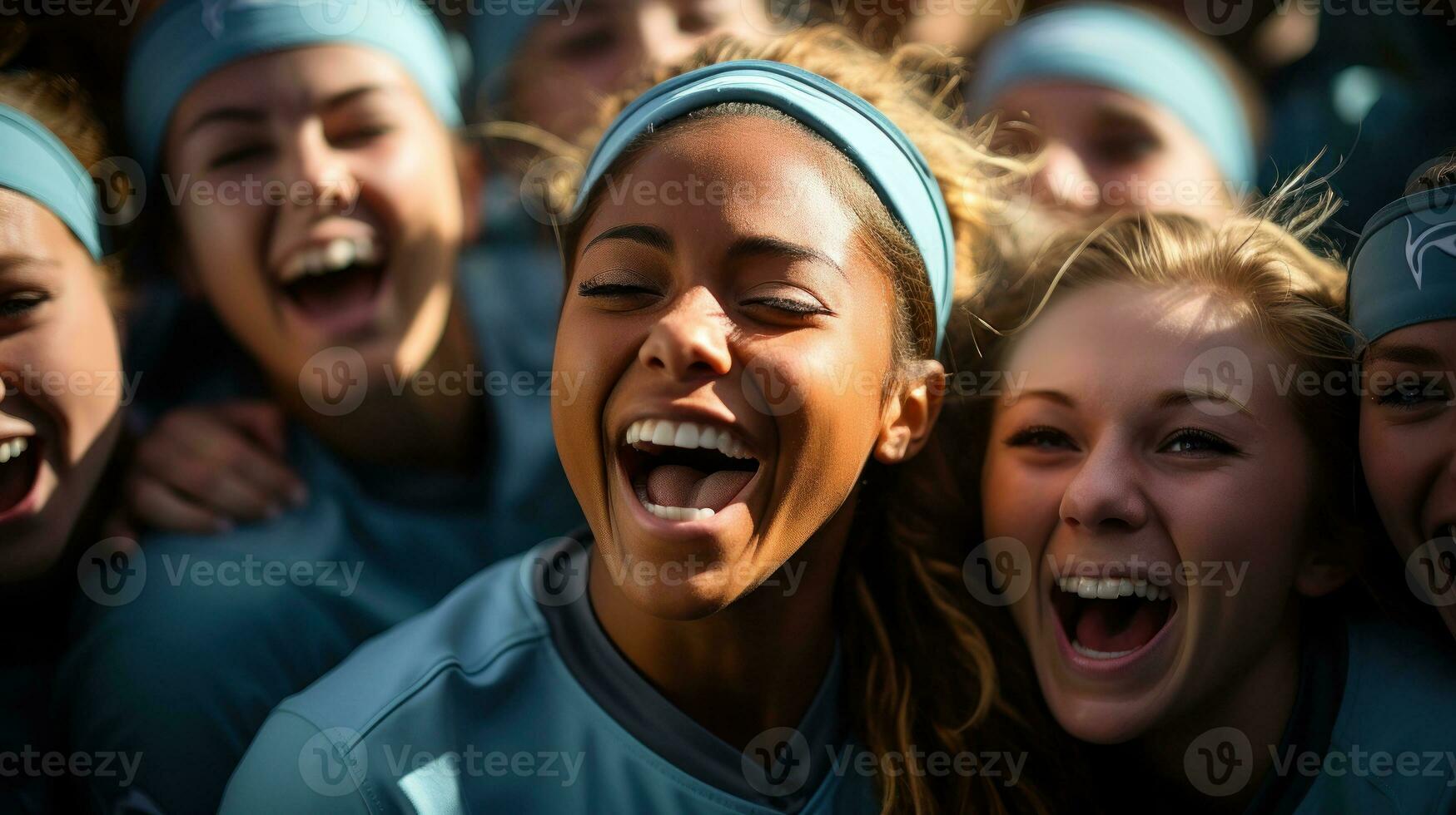 mulheres beisebol equipe comemora vitória. generativo ai foto