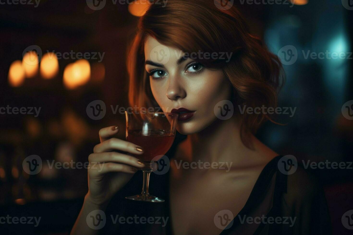 mulher bebendo vinho. gerar ai foto