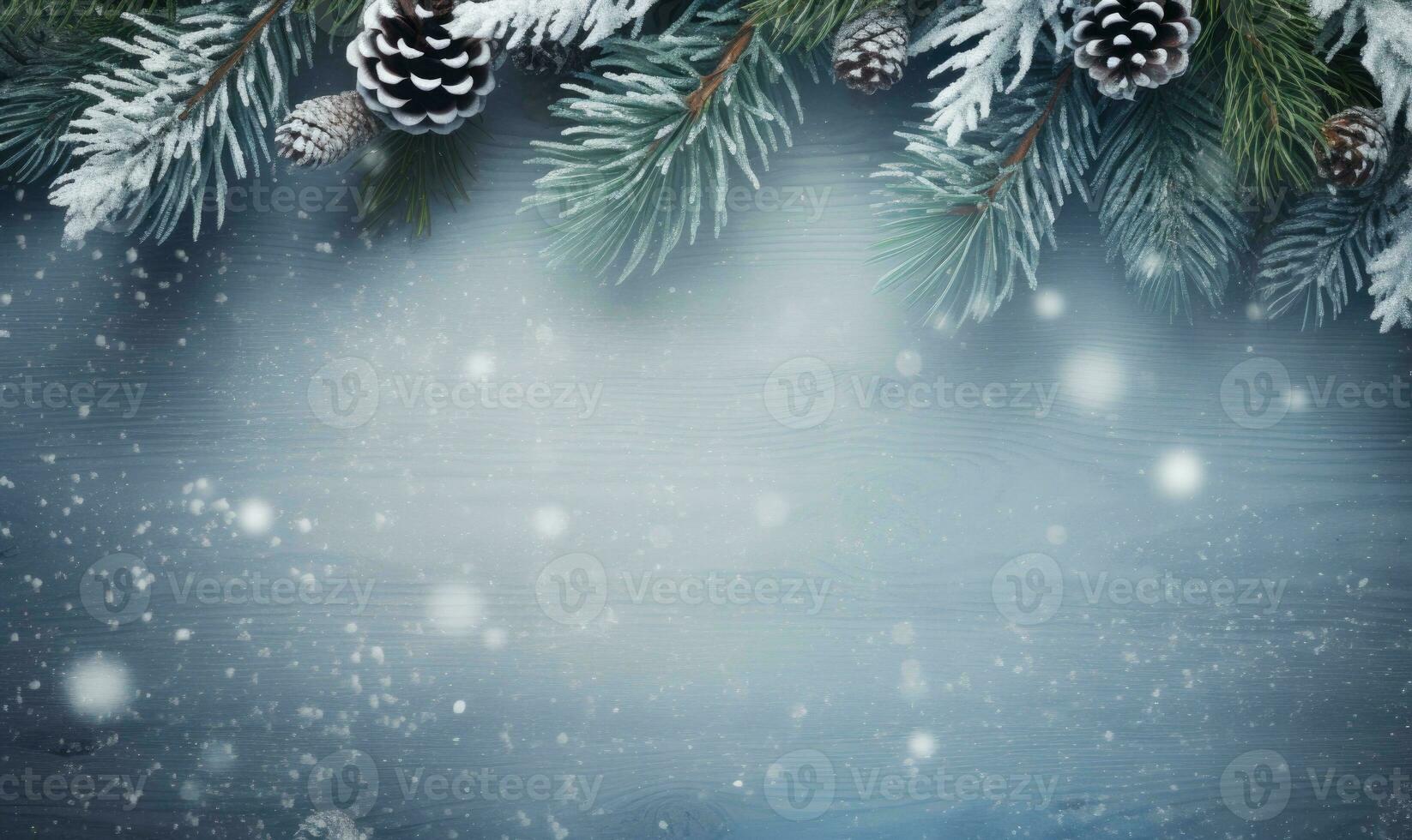ai gerado Natal fundo. abeto ramo e flocos de neve quadro. espaço para texto. foto