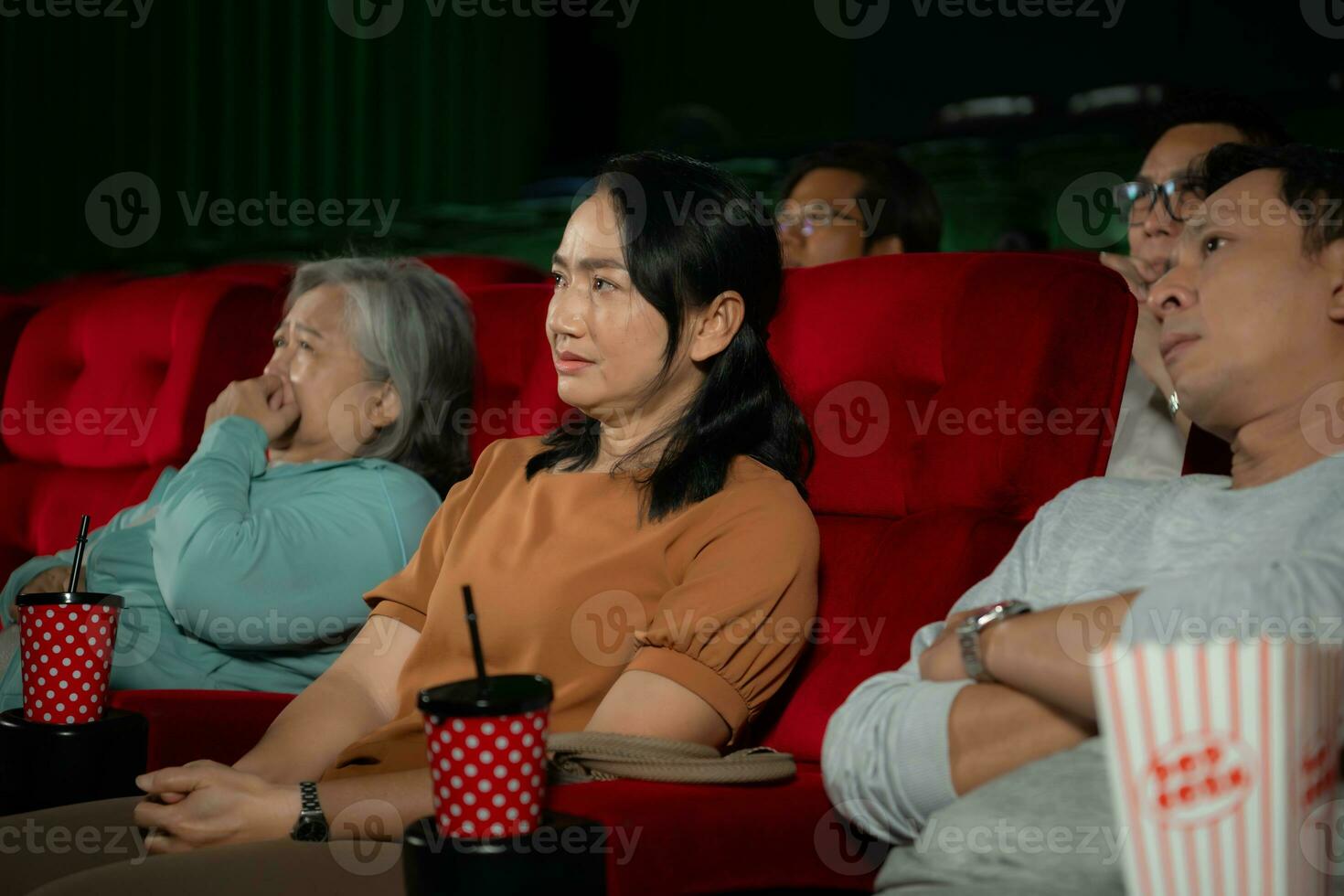 quando assistindo assustador fantasma filmes dentro teatros, cinéfilos aparecer apavorado. foto