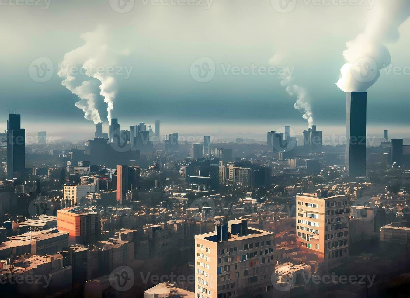 ar poluição dentro uma arranha-céus cidade foto