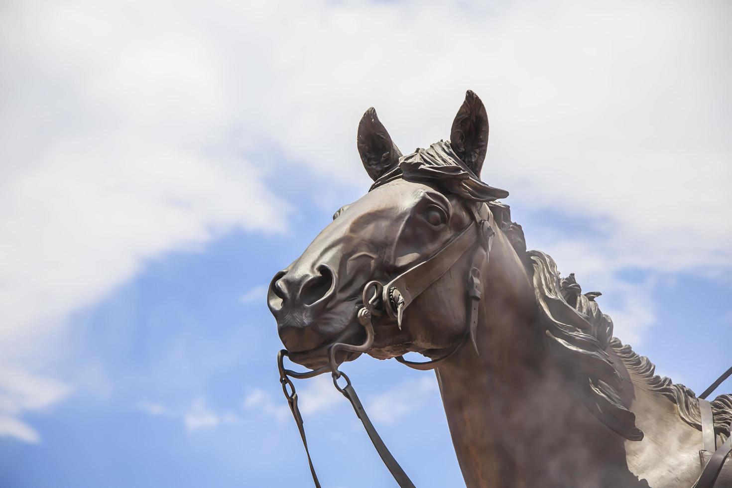 estátua de cavalo em frente a um céu nublado foto