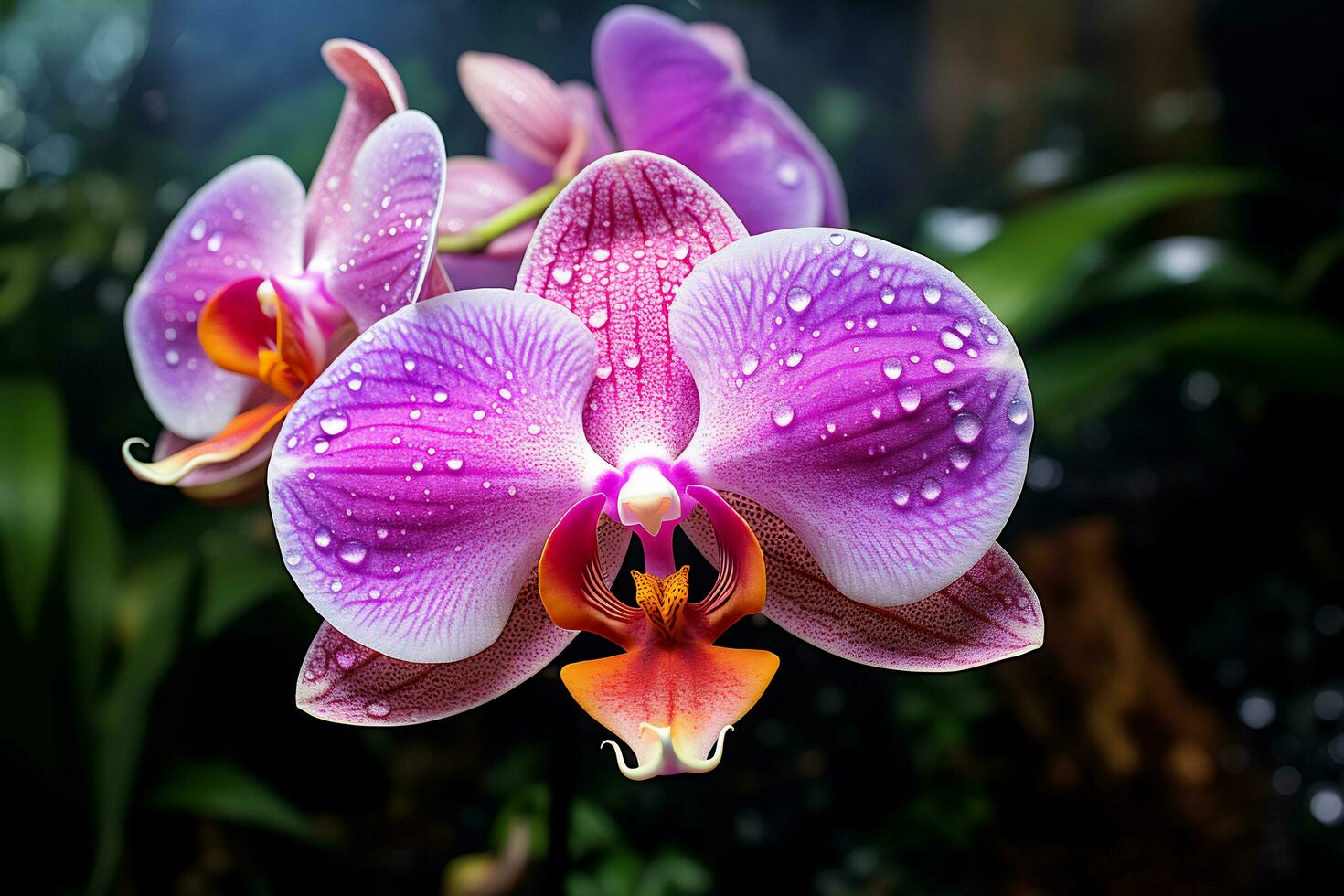 ai generativo foto do orquídea flor dentro uma transcendente botânico jardim