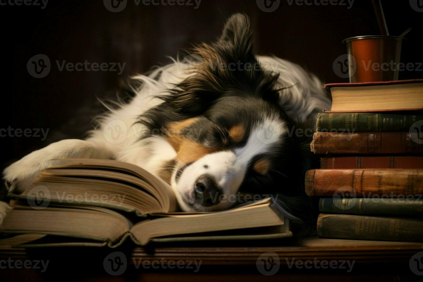 pacífico cachorro adormecido leitura. gerar ai foto