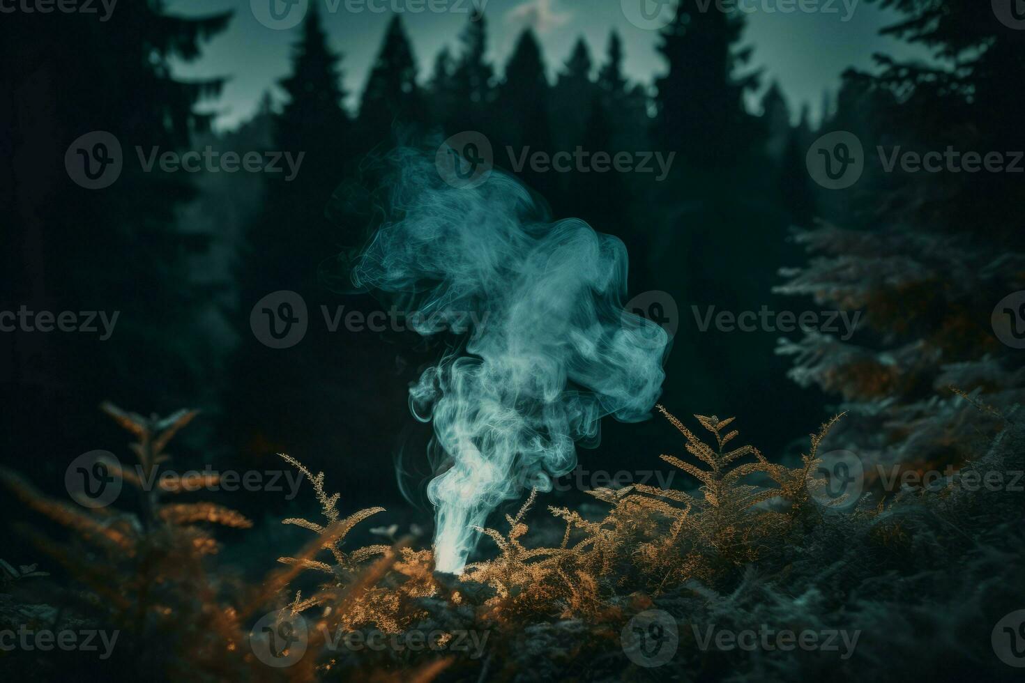 fumaça floresta noite. gerar ai foto