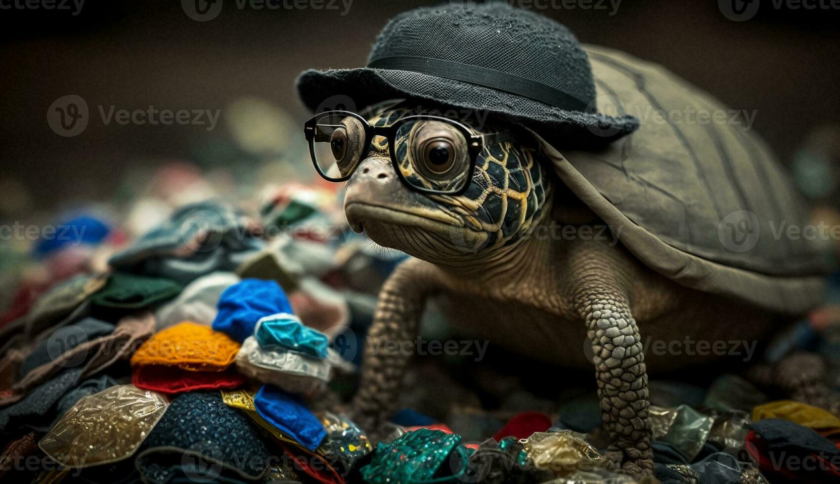 uma tartaruga dorme entre a pilhas do plástico desperdício, conceito do salvando a mundo. generativo ai. foto
