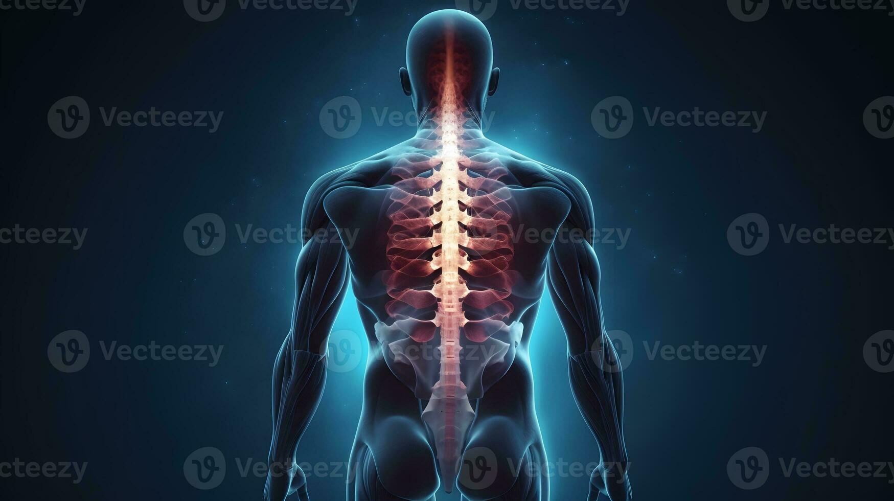3d ilustração do a humano coluna. dor lombar. costas osso. médico conceito. generativo ai foto