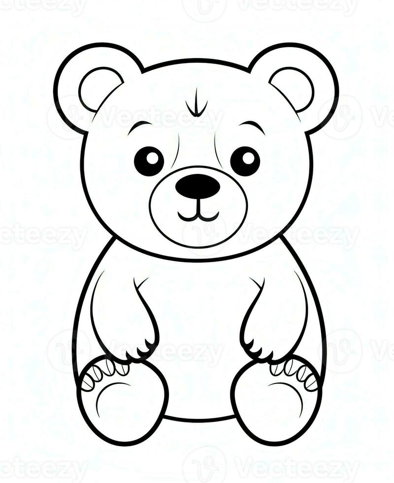 vetor desenho animado adorável Urso de pelúcia urso. animal coloração página. monocromático Preto animal ilustração. generativo ai foto