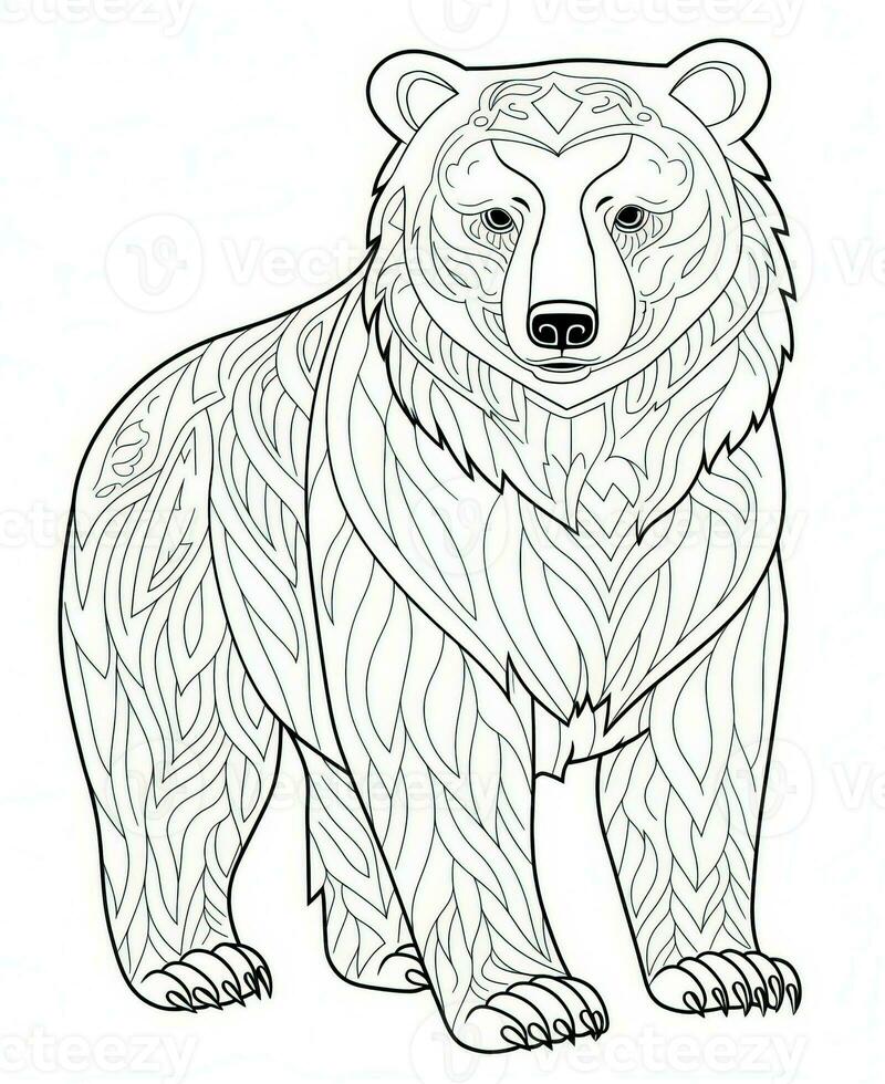 vetor do Urso dentro Preto e branco coloração. animal coloração página. generativo ai foto