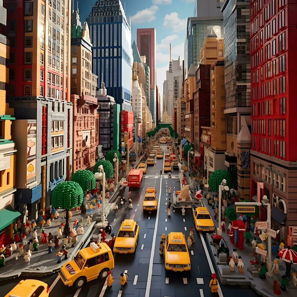 miniatura brinquedo cidade e vida e Atividades tal Como carros, pessoas, generativo ai foto