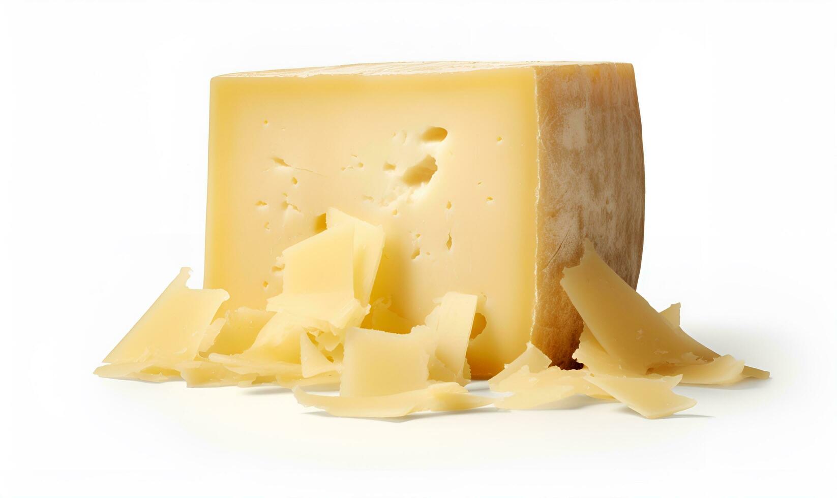 parmesão queijo fechar acima em branco fundo, ai generativo foto