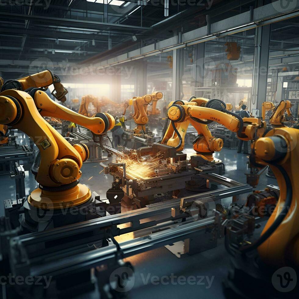 fábrica trabalhador robô, ai generativo foto