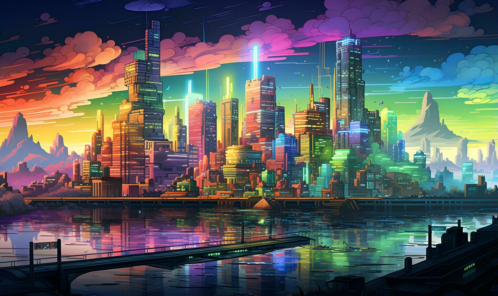 pixel arte do colorida cidade prédio, ai generativo foto
