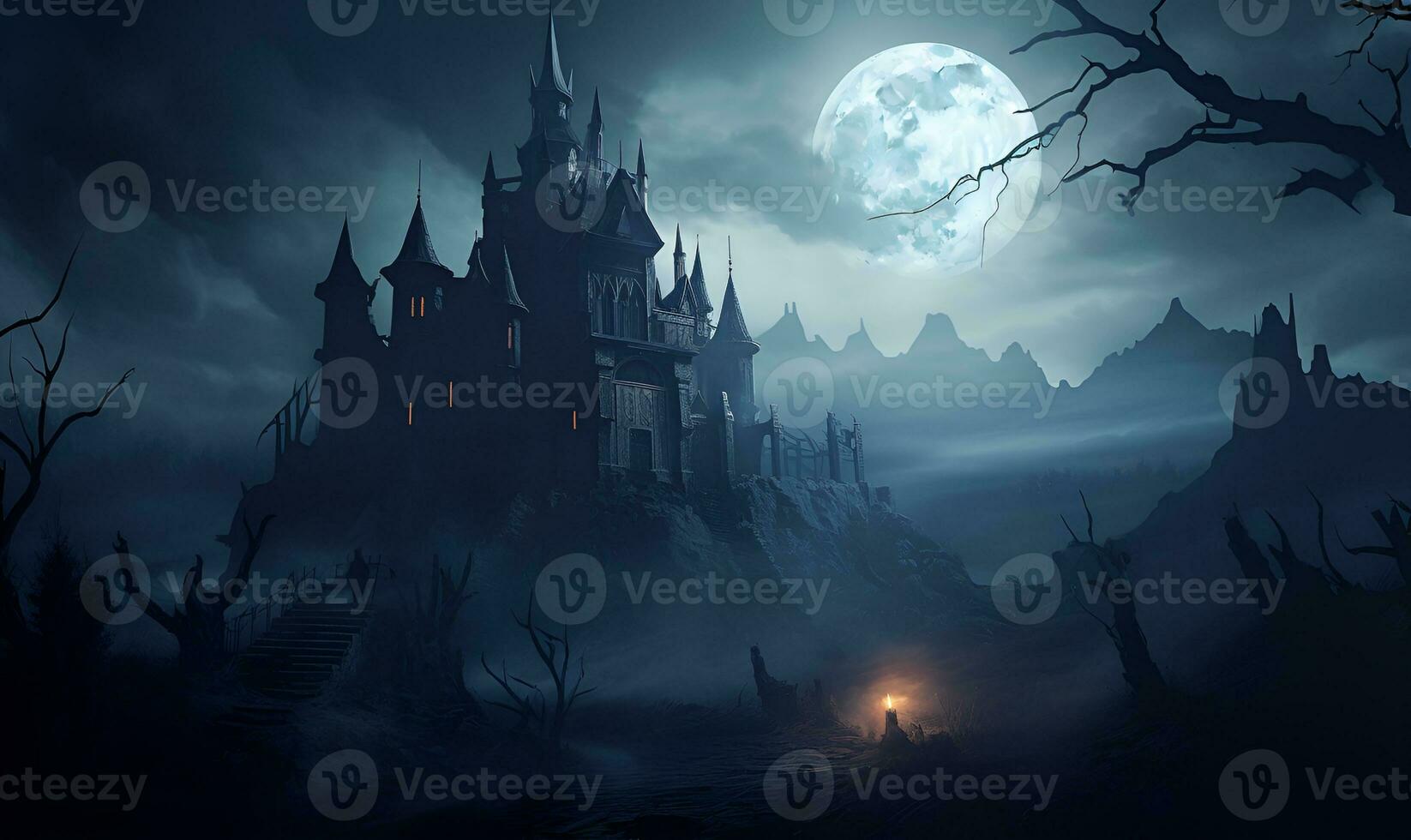 assombrada castelo construção assombrada casa arte haloween, ai generativo foto