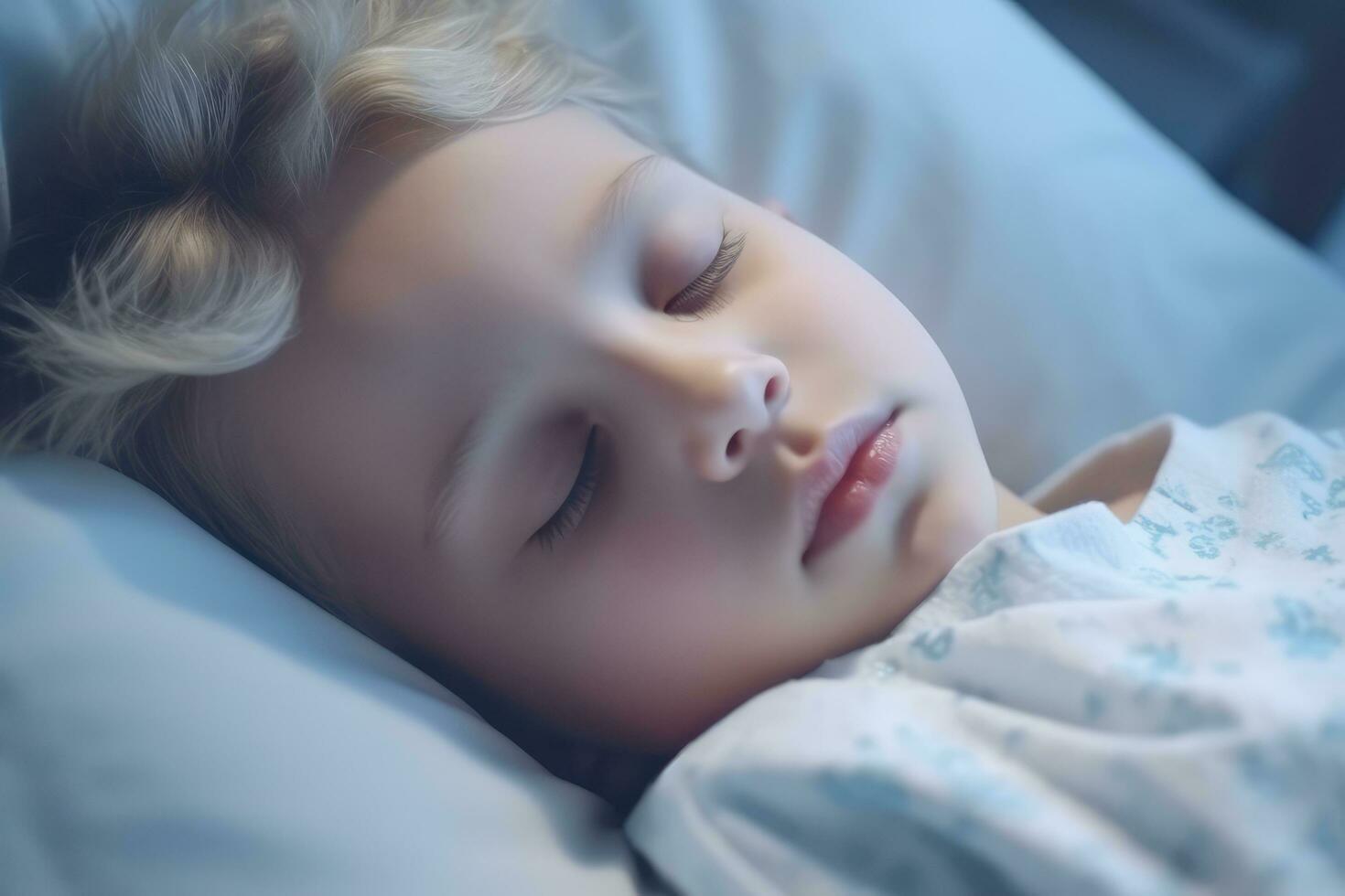 uma criança paciente dormindo em cama dentro hospital ala. saúde Cuidado , generativo ai. foto