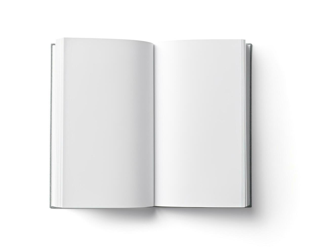 em branco aberto livro brincar, topo visualizar, isolado em branco fundo. generativo ai foto