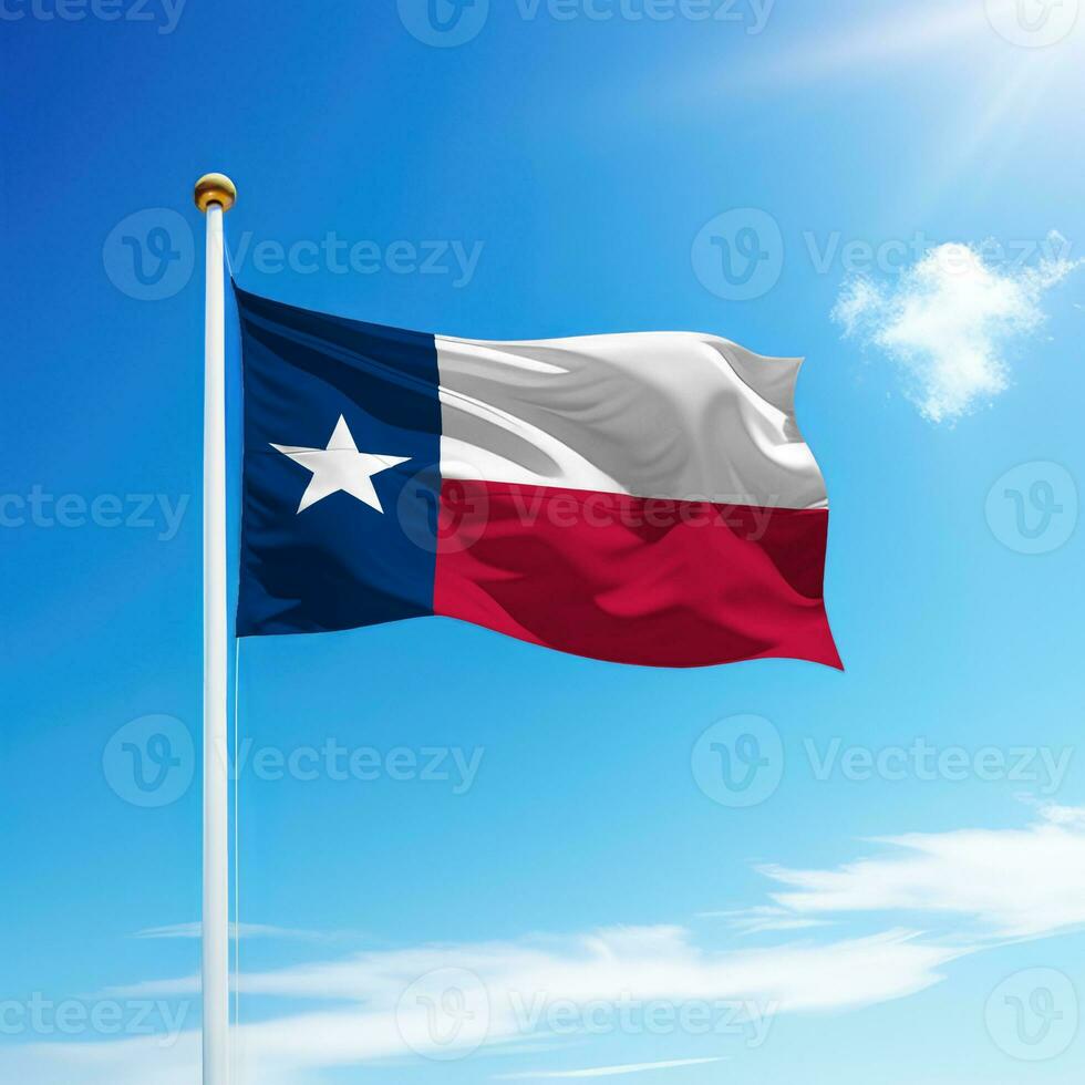 acenando bandeira do texas é uma Estado do Unidos estados em mastro de bandeira foto
