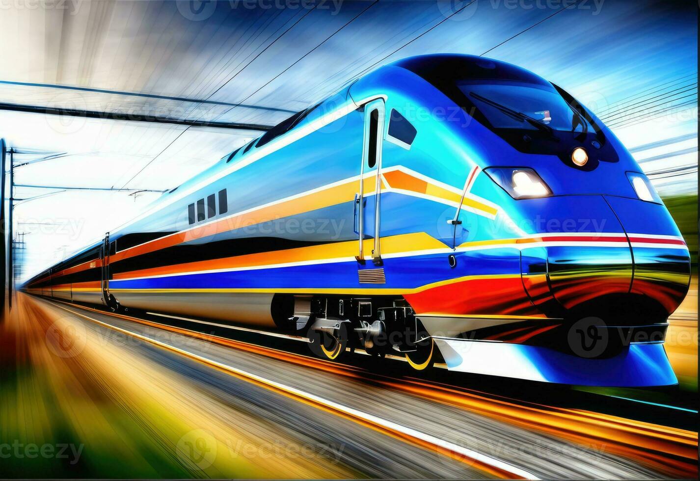 foto do Alto Rapidez moderno viajante trem, movimento borrão ai gerado