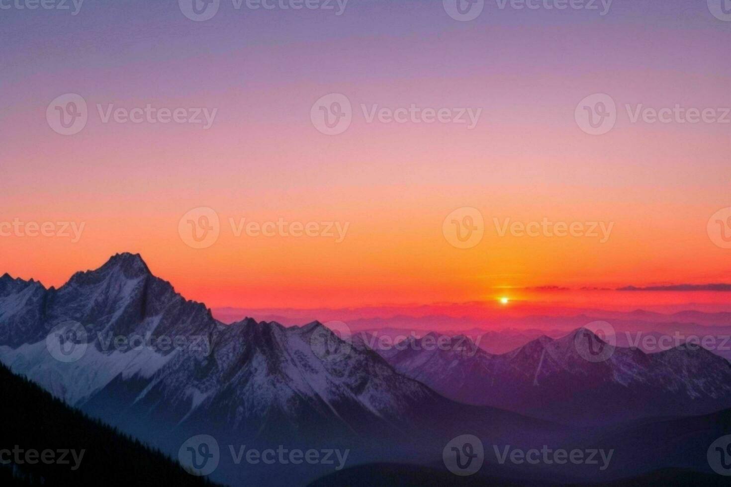 montanha silhuetas às pôr do sol. ai generativo pró foto