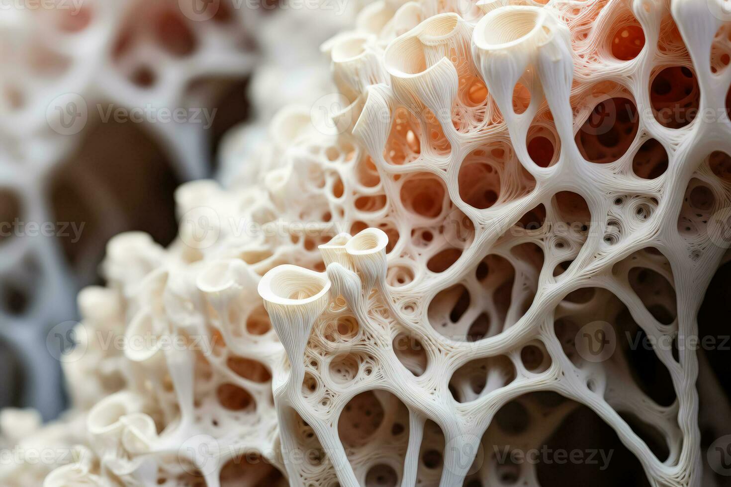 uma fechar acima do uma 3d impresso coral estrutura exibindo a preciso mimetismo do natural coral formações através moderno tecnologia foto