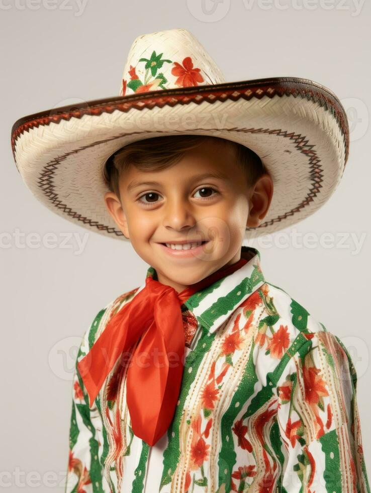 feliz mexicano criança dentro casual roupas contra uma neutro fundo ai generativo foto
