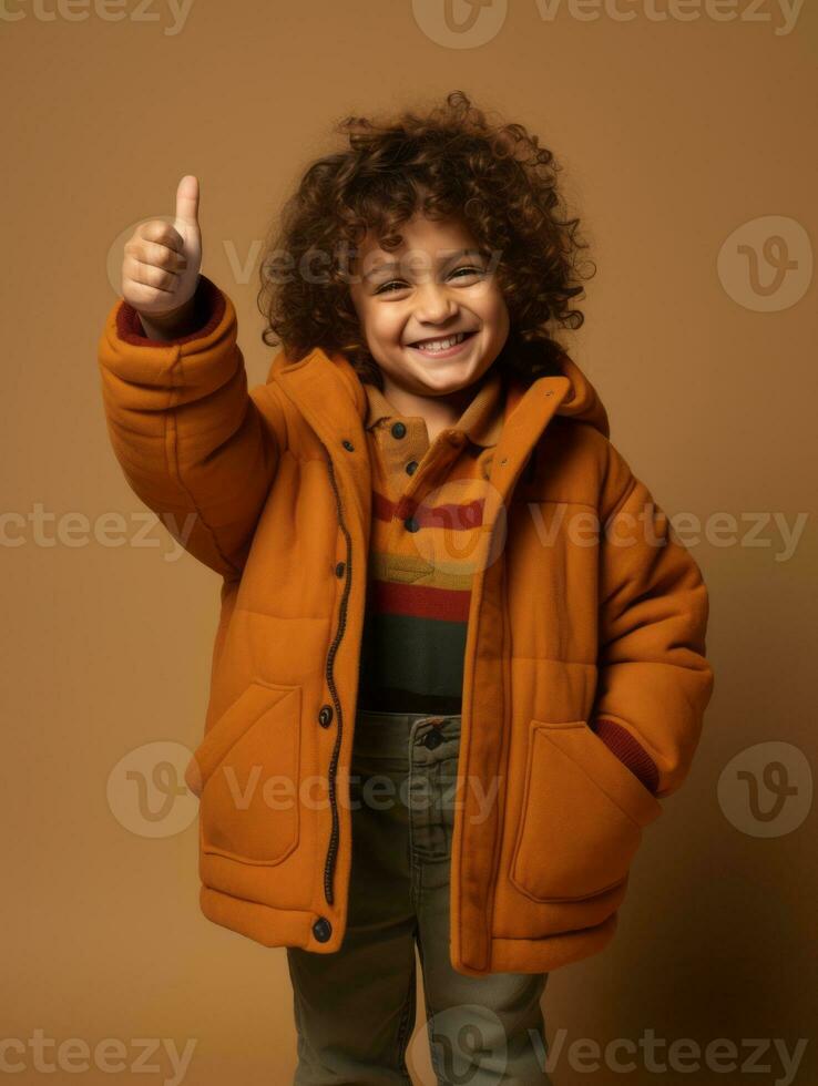 feliz mexicano criança dentro casual roupas contra uma neutro fundo ai generativo foto