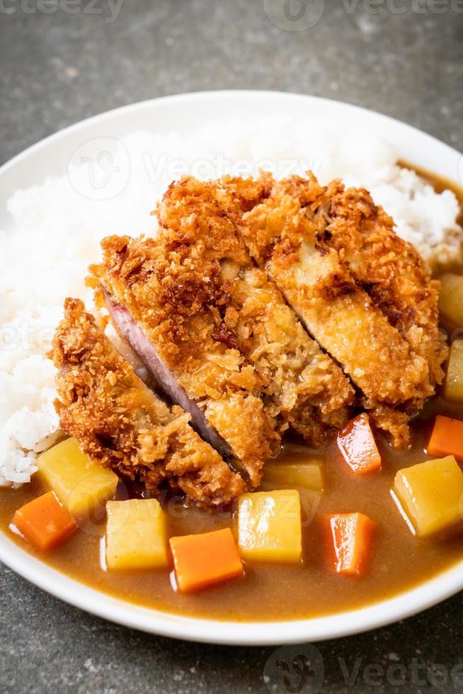 Costeleta de porco frita crocante com curry e arroz foto