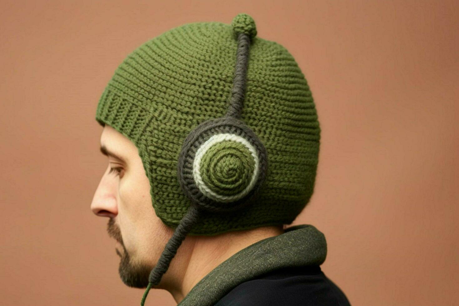 uma gorro com fones de ouvido construídas em foto