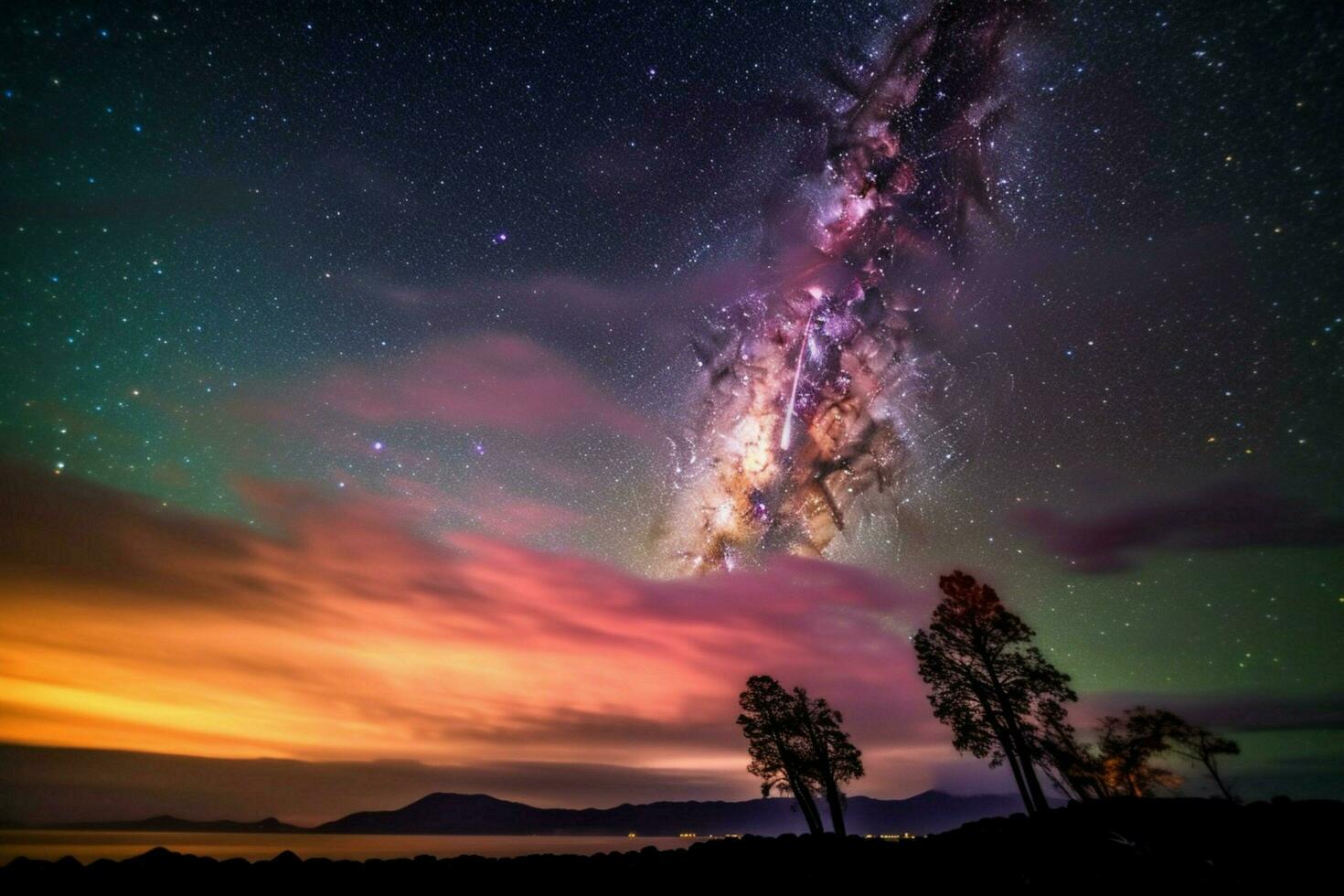 uma colorida céu durante uma meteoro chuveiro foto