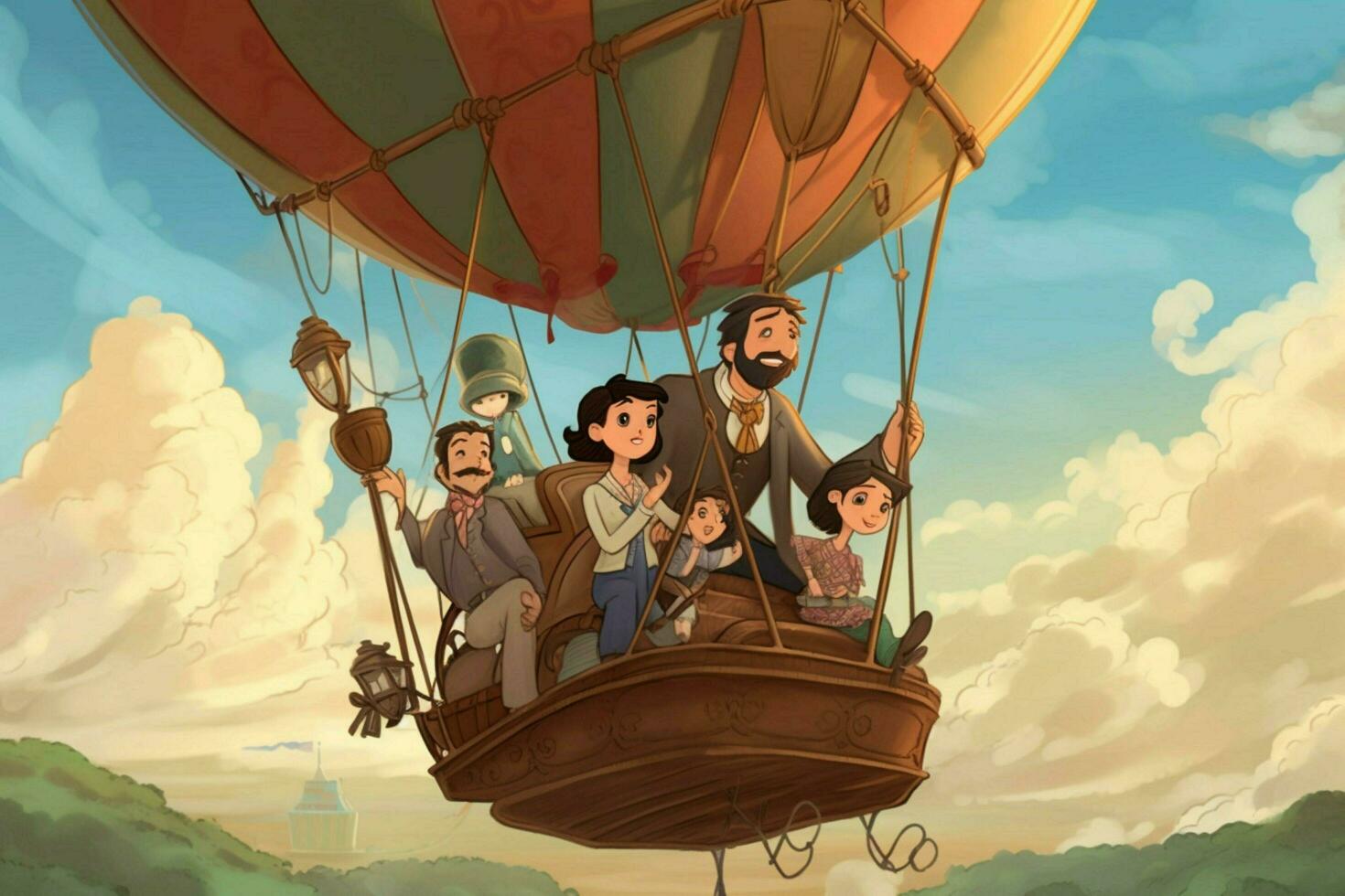 uma Papai e dele família levando uma quente ar balão passeio foto