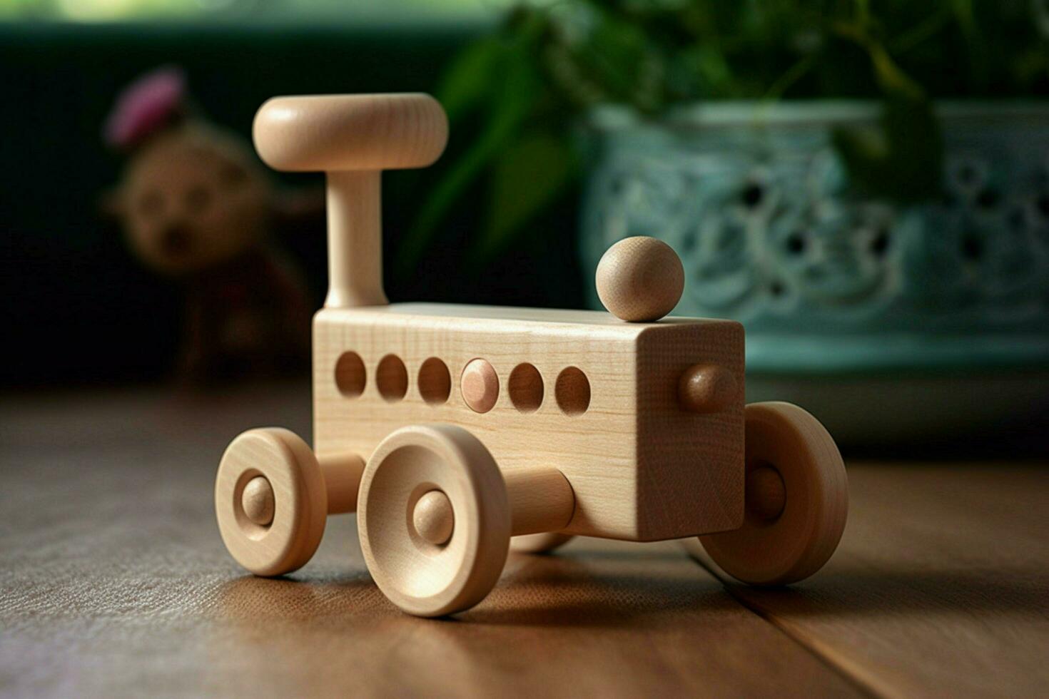 uma de madeira empurrar brinquedo para crianças foto