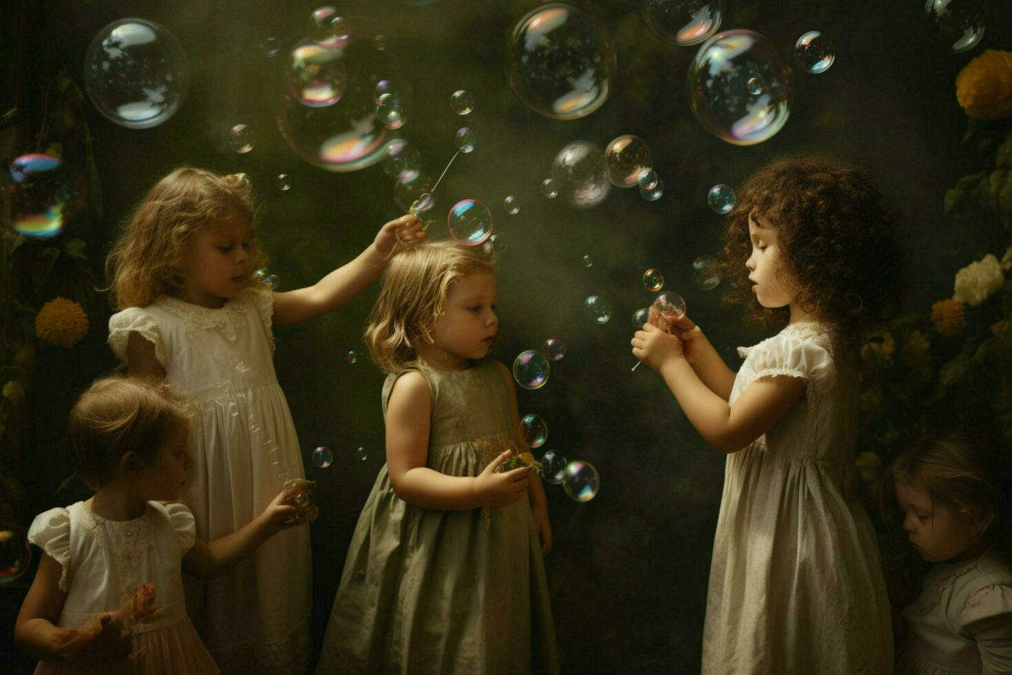 crianças brincando com bolhas foto