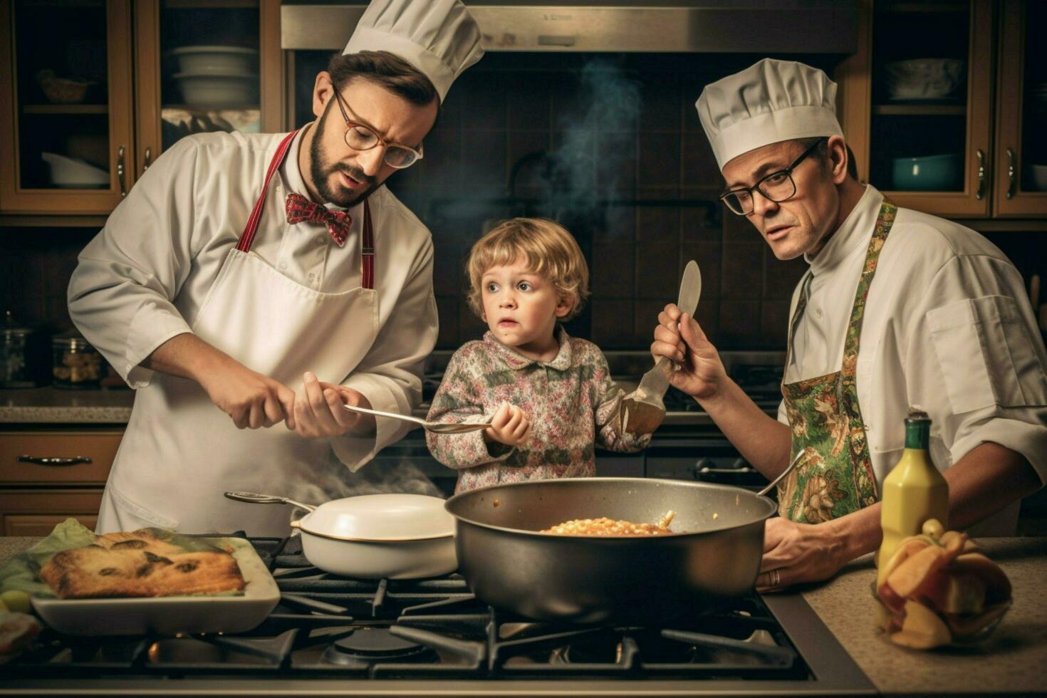 Aprendendo quão para cozinhar com uma pai foto