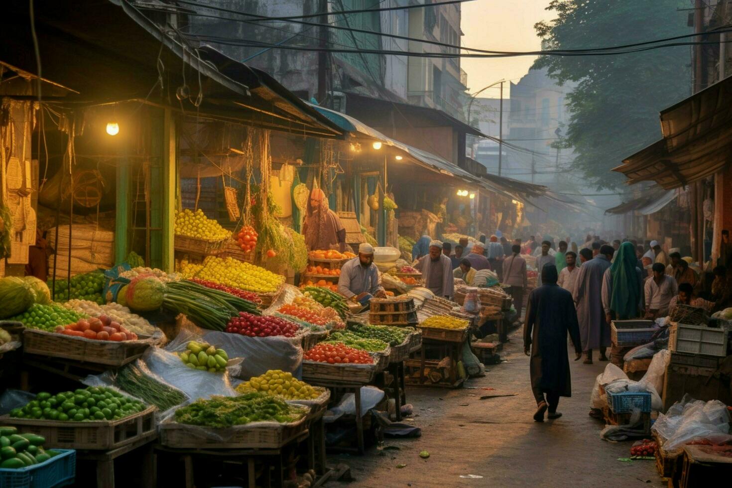 a movimentado mercados dentro a coração do uma cidade foto