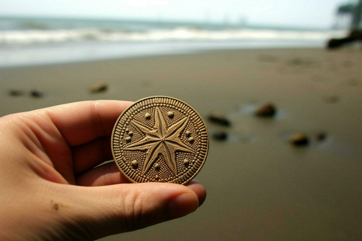 a excitação do achando uma areia dólar foto