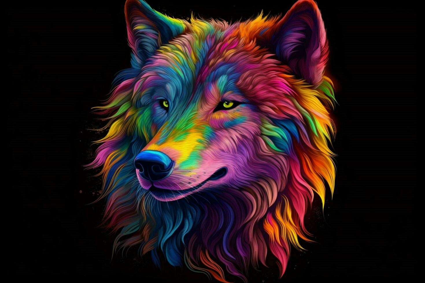 uma colorida Lobo com uma Preto fundo foto