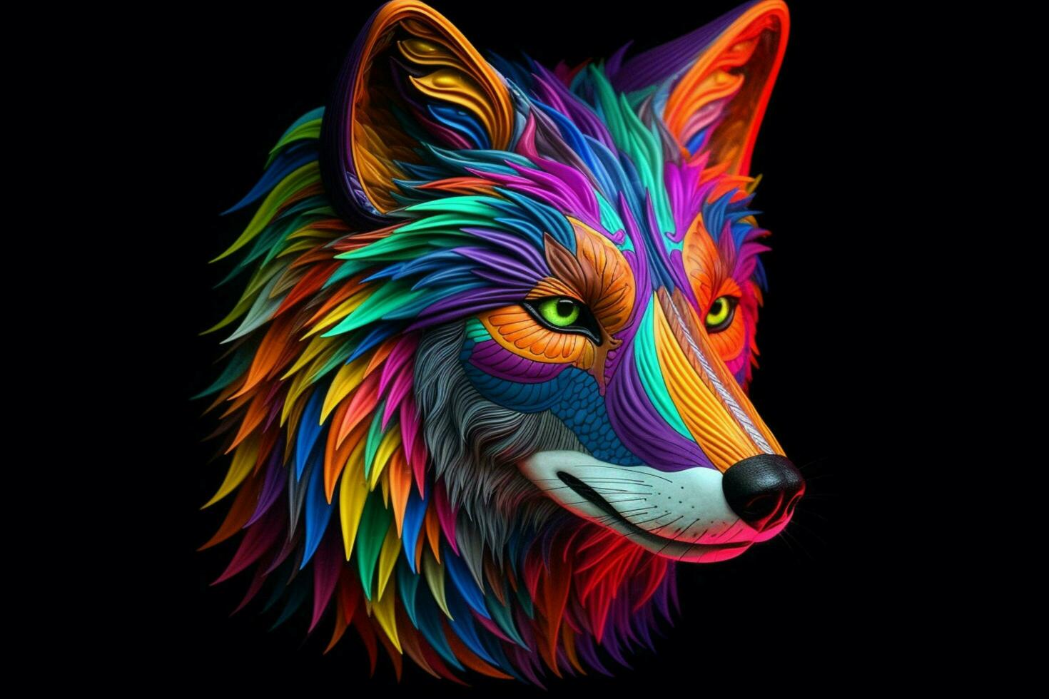 uma colorida Lobo com uma Preto fundo foto