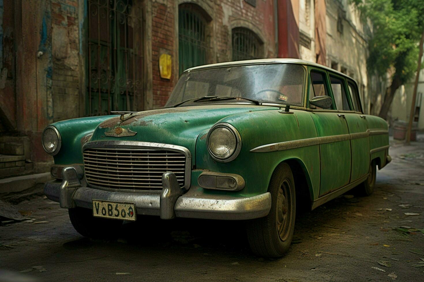 uma verde carro com a licença prato número 362n foto