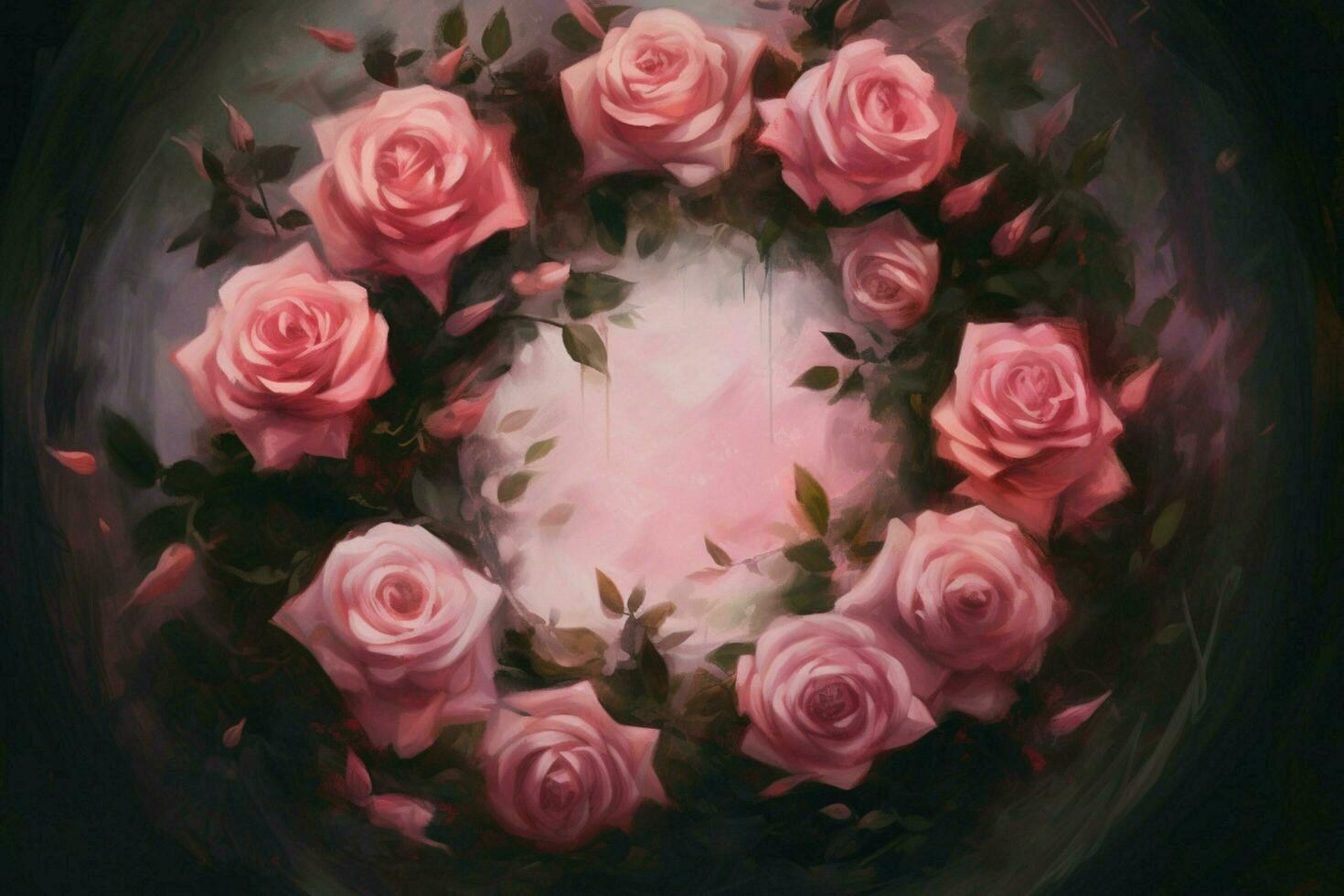 uma pintura do uma círculo com Rosa rosas em isto foto
