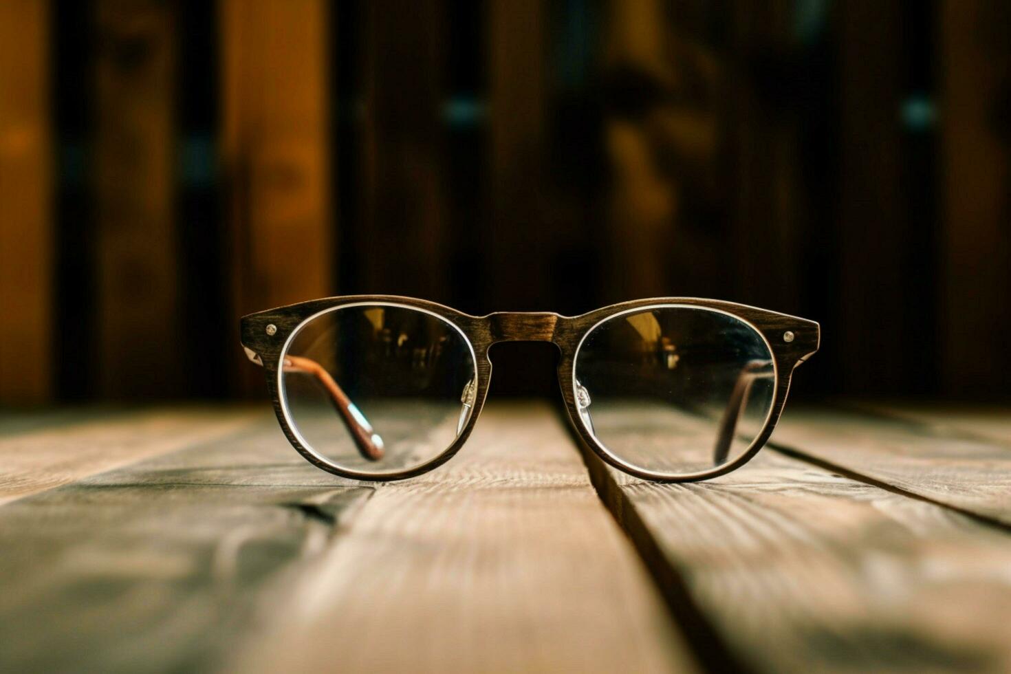 uma par do óculos em uma de madeira mesa foto
