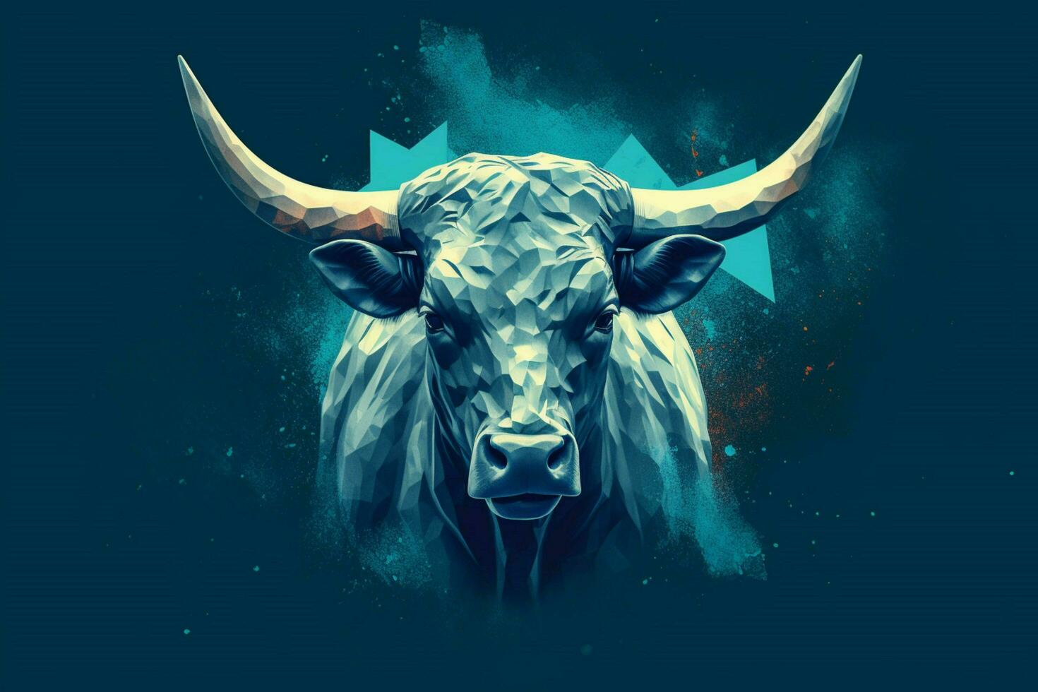 uma poster do uma touro com uma azul fundo e a foto