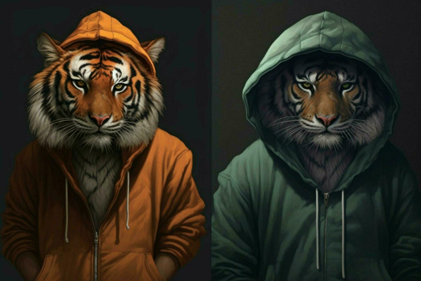 uma tigre com uma moletom com capuz e uma moletom com capuz foto