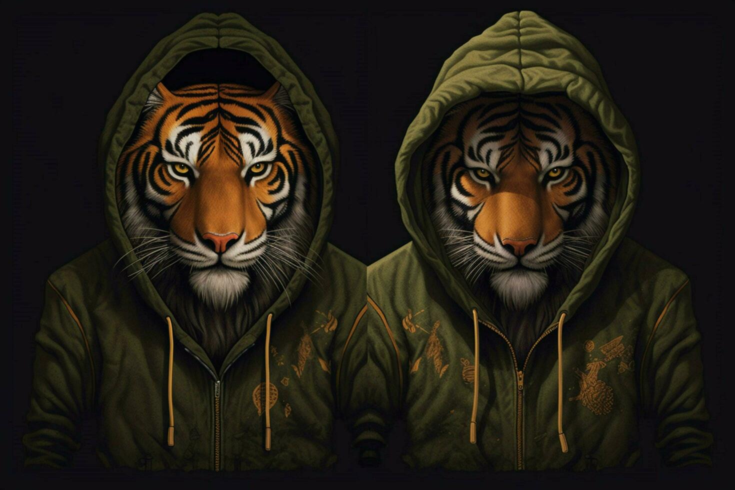 uma tigre com uma moletom com capuz e uma moletom com capuz foto