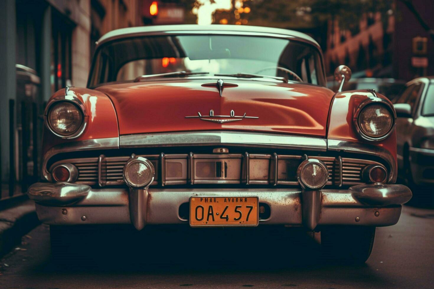 uma vintage carro com uma licença prato este diz a foto