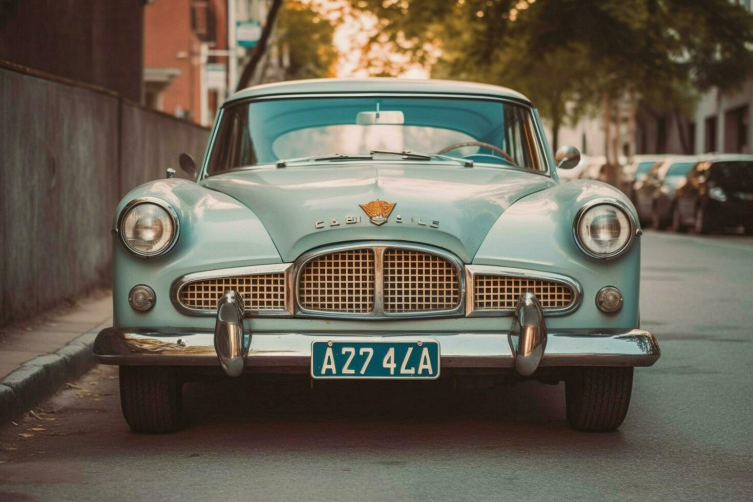 uma vintage carro com uma licença prato este diz a foto