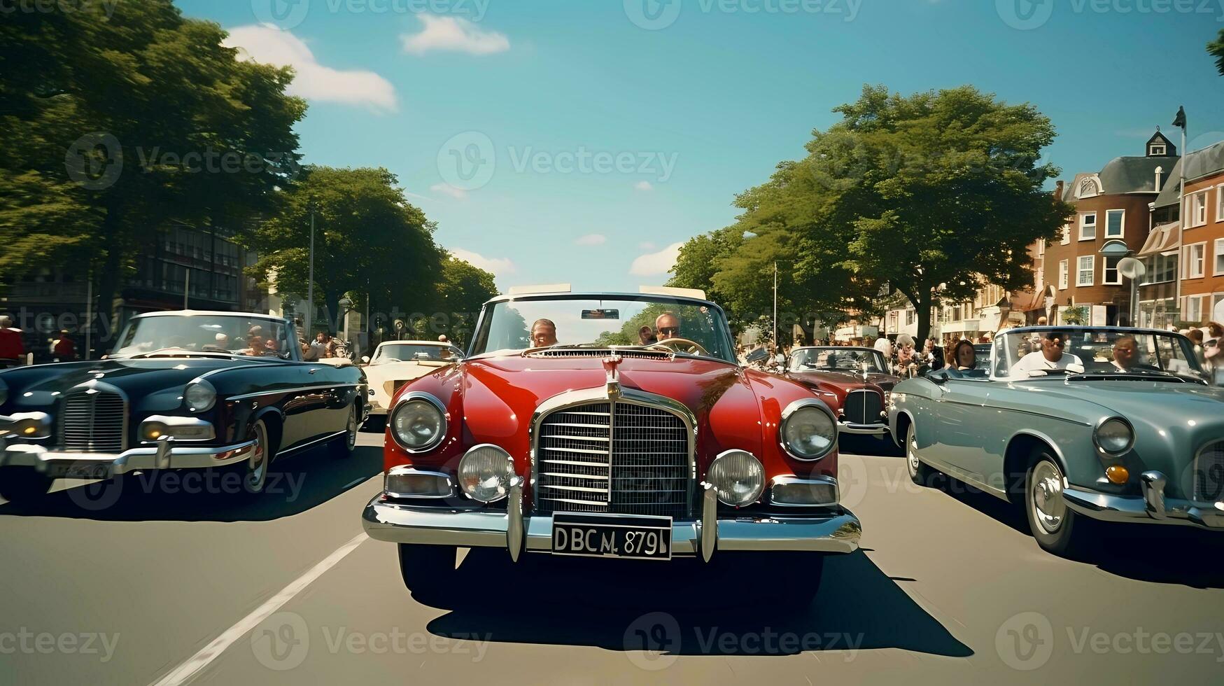 clássico carro parada dentro movimento, exibindo dinâmico linhas e herança. parada, movimento, herança, vintage, clássico carro. ai gerado. foto