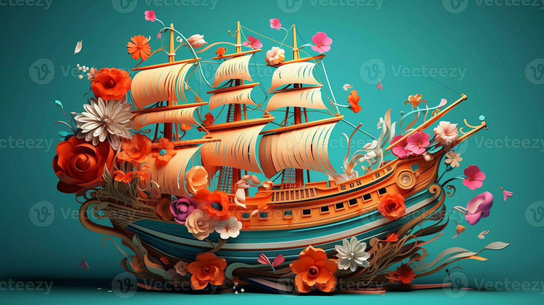 abstrato floral navio dentro 3d estilo, colorido. fundo imagem. ai gerado foto