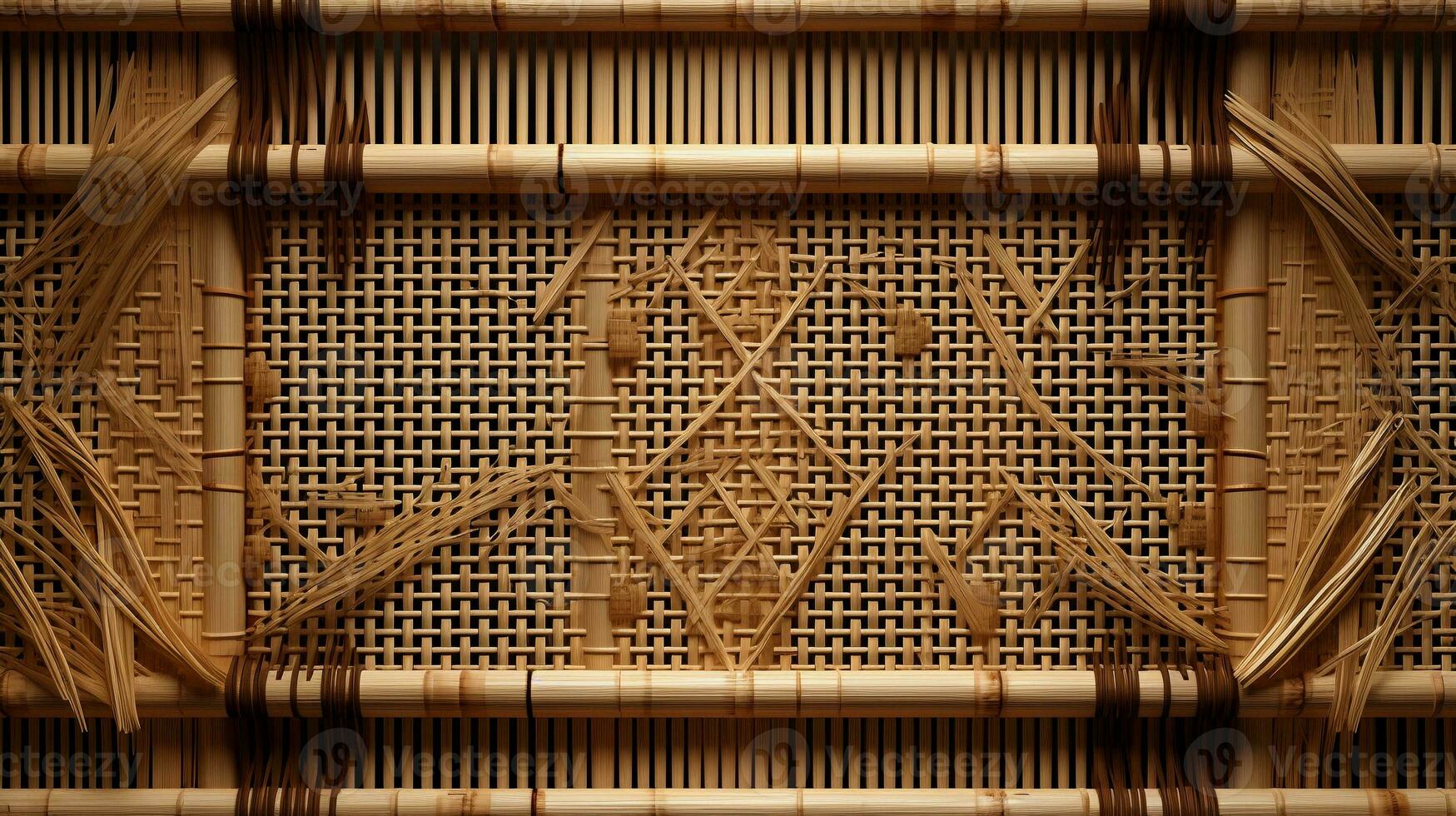 a imagem exibindo a intrincado padrões do bambu tecer em uma tradicional japonês tela, com espaço para texto. fundo imagem. ai gerado foto